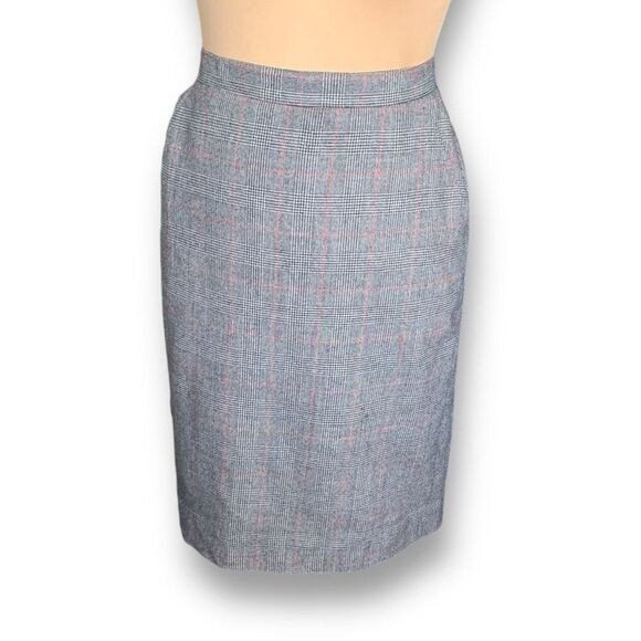 Vintage Giorgio Sant’Angelo Wool Black Houndstooth Plaid Tailored Pencil Skirt - Picture 10 of 10